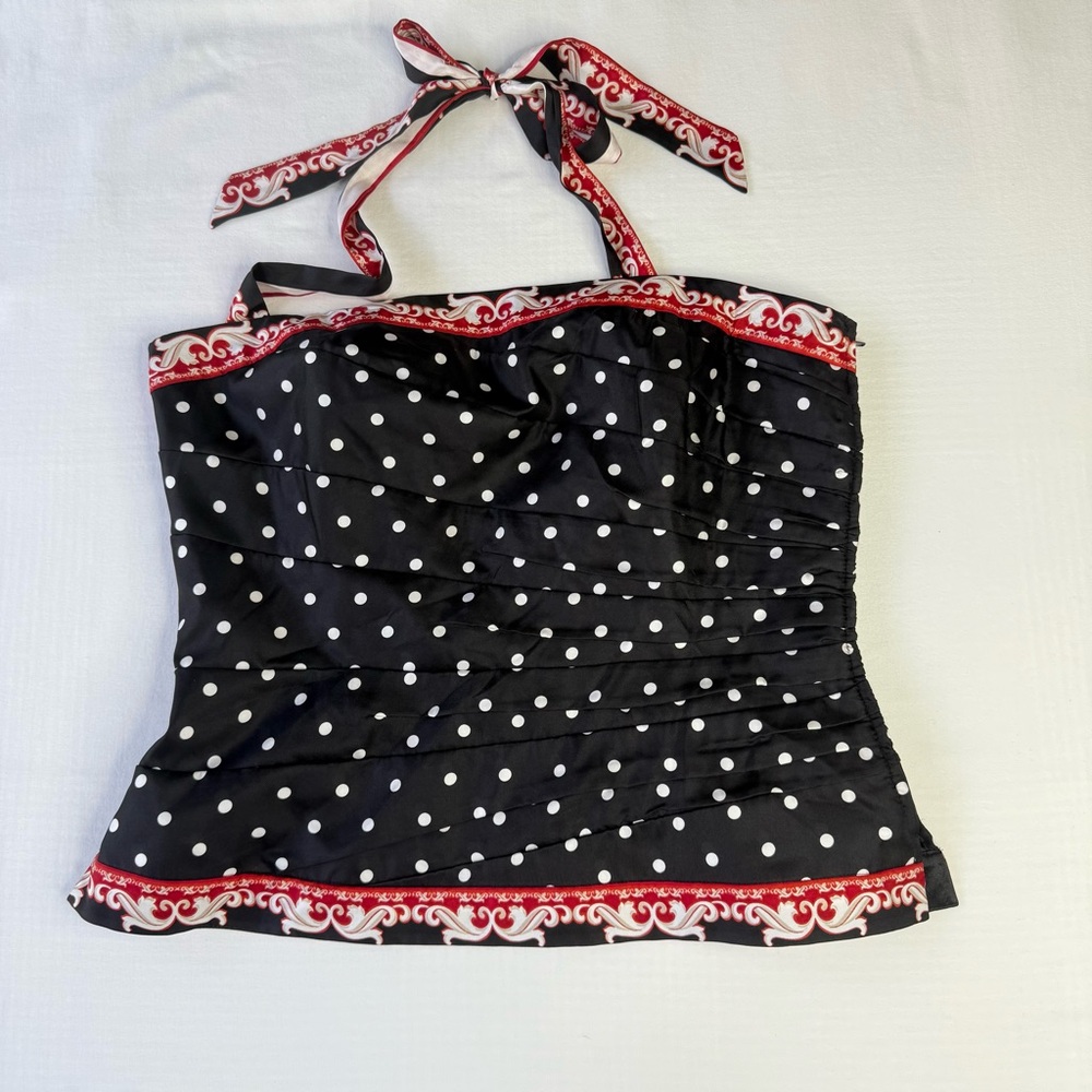 White House Black Market Black and White Polka Dot Halter Top